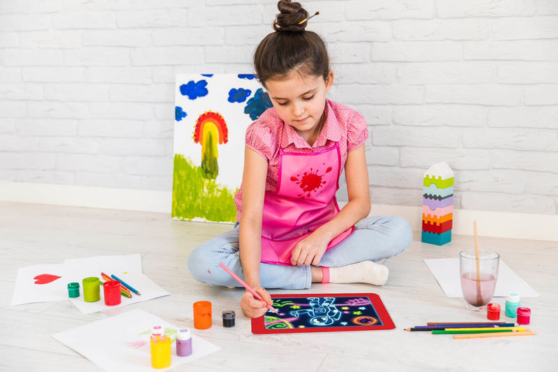 [Australia - AusPower] - waheed LED Drawing Tablet,Magic Pad , Includes Smooth Fun Guide. Glow Boost , 6Double Sided Markets, 42 Stencils, Dry Erasers., Blue, 10.3*7.8*0.8 