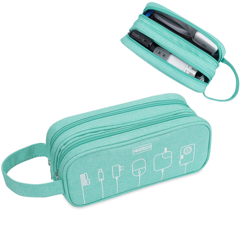 [Australia - AusPower] - HESTECH Electronics Organizer,Cable Case,Travel Accessories Storage Bag Portable Waterproof Double Layers Pouch for Cord, Charger,Hard Drives,Flash Drive,Phone,SD Card,USB,with 5Pcs Cables Ties,Green M-Green 9*4*3.5 Inches-Double Layers 