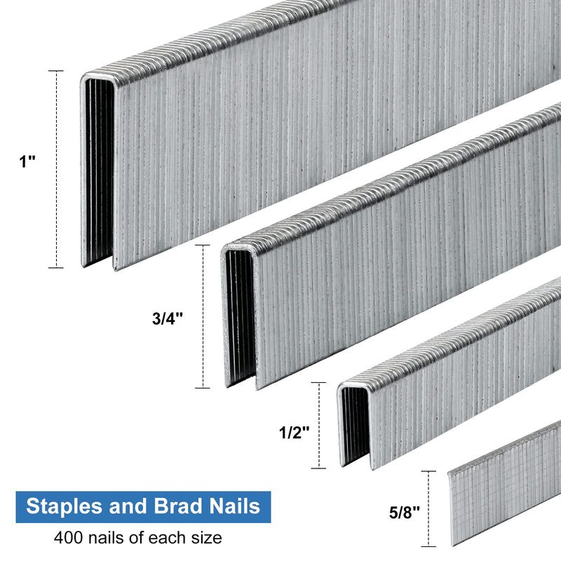 [Australia - AusPower] - SITLDY 18 Gauge,1600-Count,1/4 Inch Narrow Crown Staples(1/2"+3/4"+1") and Brad Nails(5/8"),400 per Size, Galvanized 