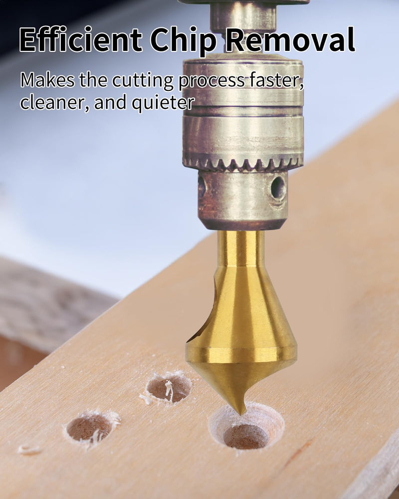 [Australia - AusPower] - AOKLIT Countersink Drill Bit Set, 4 Pcs Titanium Coated Counter Sink Drill Bit Set Deburring External Chamfer Tool, for Wood, Metal, Plastic, PVC Gold 