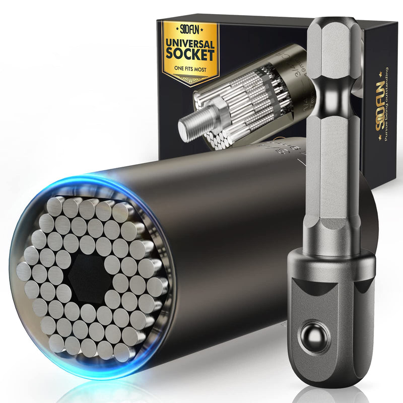 [Australia - AusPower] - Universal Socket Tool Gift for Men, Super Grip Socket Set Fits Standard 1/4''-3/4'' with Multi-Function Power Drill Adapter, Christmas Stocking Stuffers for Men Him Dad Husband Boyfriend Her (Black*1) 