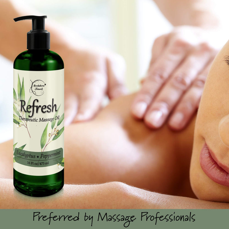 [Australia - AusPower] - Refresh Massage Oil with Eucalyptus & Peppermint Essential Oils - Great for Massage Therapy. All Natural Muscle Relaxer. Ideal for Full Body Massage – Nut Free Formula 16oz 16 Fl Oz (Pack of 1) 