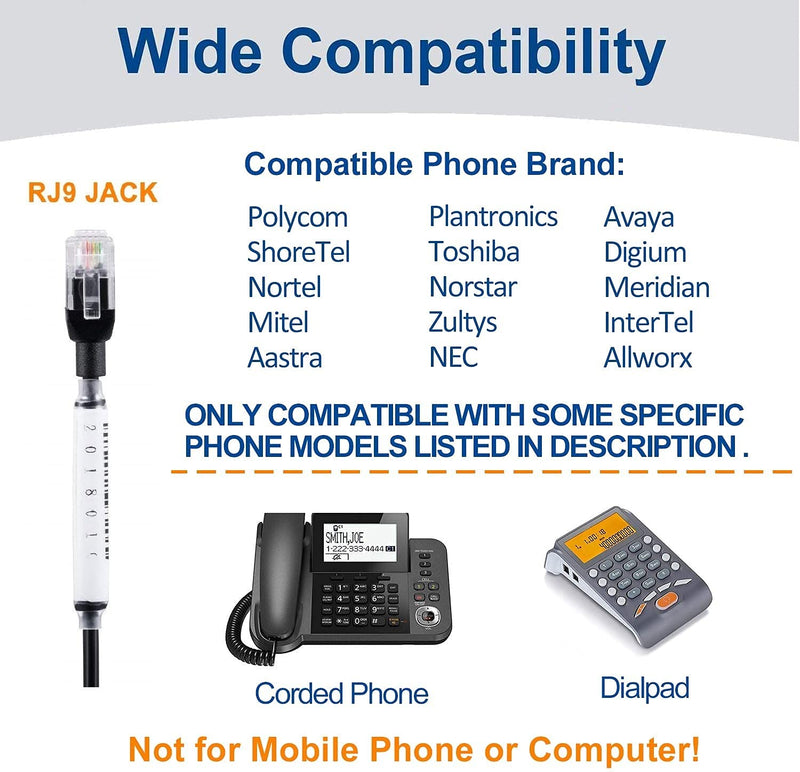 [Australia - AusPower] - Arama Phone Headset RJ9 with Noise Cancelling Mic Compatible with Polycom VVX311 VVX410 VVX411 VVX500 Mitel 5320e Avaya 1408 1416 5410 ShoreTel 230 420 480 NEC Landline Phones 