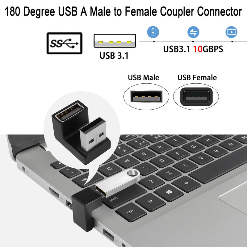 [Australia - AusPower] - QIANRENON U-Shape Angle USB 3.1 Adapter Converter 10Gbps 180 Degree USB A Male to Female Coupler Connector, Support Data Transfer OTG 3A Charging, for PC Laptop Mobile Power, 2Pcs (Female Up) Female Up 