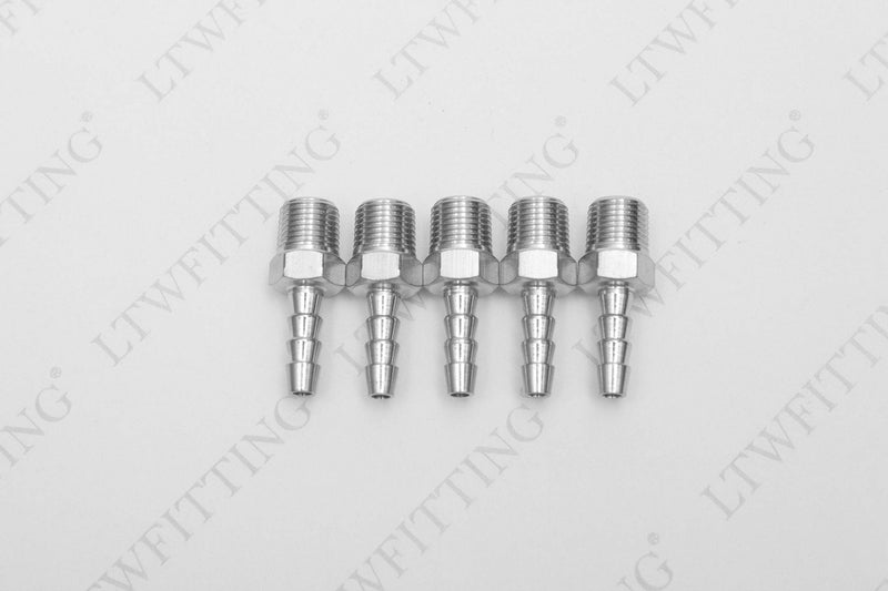 [Australia - AusPower] - LTWFITTING Bar Production Stainless Steel 316 Barb Fitting Coupler/Connector 3/16" Hose ID x 1/8" Male NPT Air Fuel Water (Pack of 5) 
