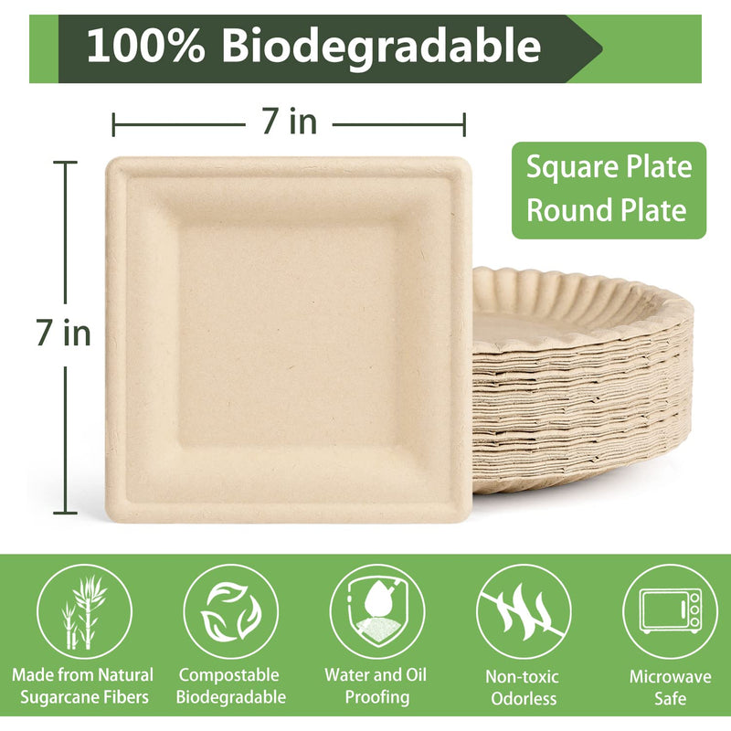 [Australia - AusPower] - Aimisin Disposable Bagasse Plates Biodegradable Natural Sugarcane Plates Heavy-Duty Compostable Plate for Parties BBQs Camping Wedding and Everyday Use (Round Plates 8'' - 40 pack) Round Plates 8'' - 40 pack 