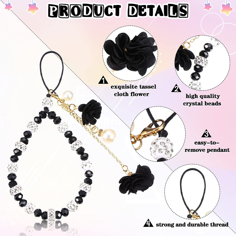 [Australia - AusPower] - 6 Pieces Cell Phone Straps Crystal Flower Pendant Mobile Phone Lanyard Beads Chain Anti-Lost and Non-Slip Mobile Phone Strap Charm for Keychain Camera U Disks Handbag Decoration Accessories 