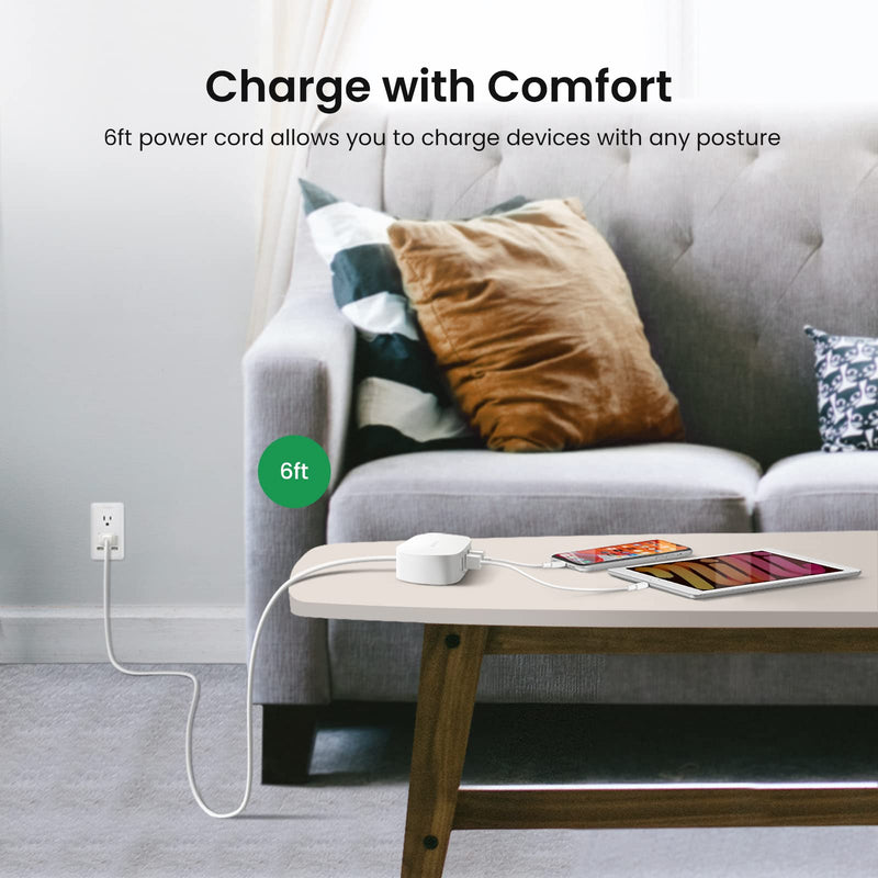 [Australia - AusPower] - BULL USB Charging Station - 4 Port USB Charging Station for Multiple Devices, 25W Multi USB Charger Station Apple iPhone, Tablet Laptop Computer, Travel, Home, Office （6Ft Extension Cord） 