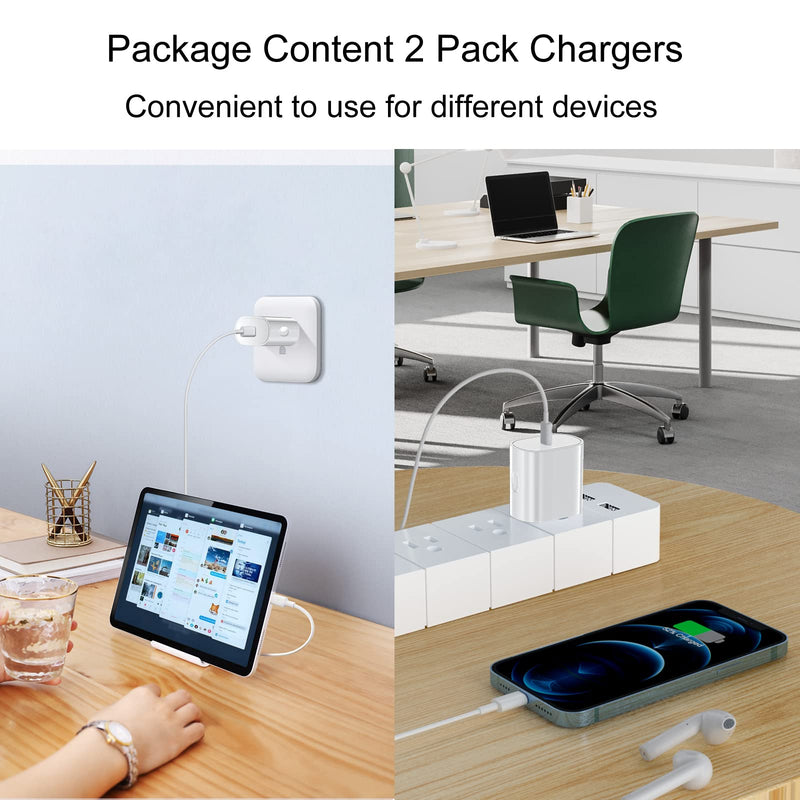 [Australia - AusPower] - USB-C Charger, Agtray 2Pack 20W USB C Fast Charger Power Adapter Wall Plug Type C Block Fast Charging Compatible for iPhone 13/13 Pro/13 Pro Max/13 mini/12/11/iPad, Galaxy S22/S21/S20/Note 20 - White White White 