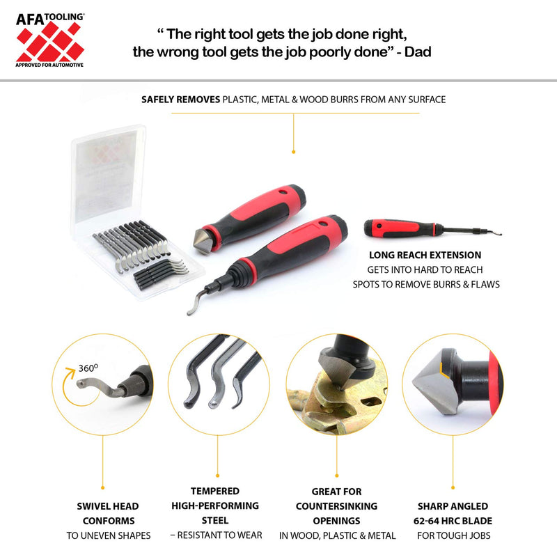 [Australia - AusPower] - AFA Tooling Long Reach Deburring Tool with 15 High-Speed Steel Rotary Burr Removal Blades and Countersink Hand Reamer 