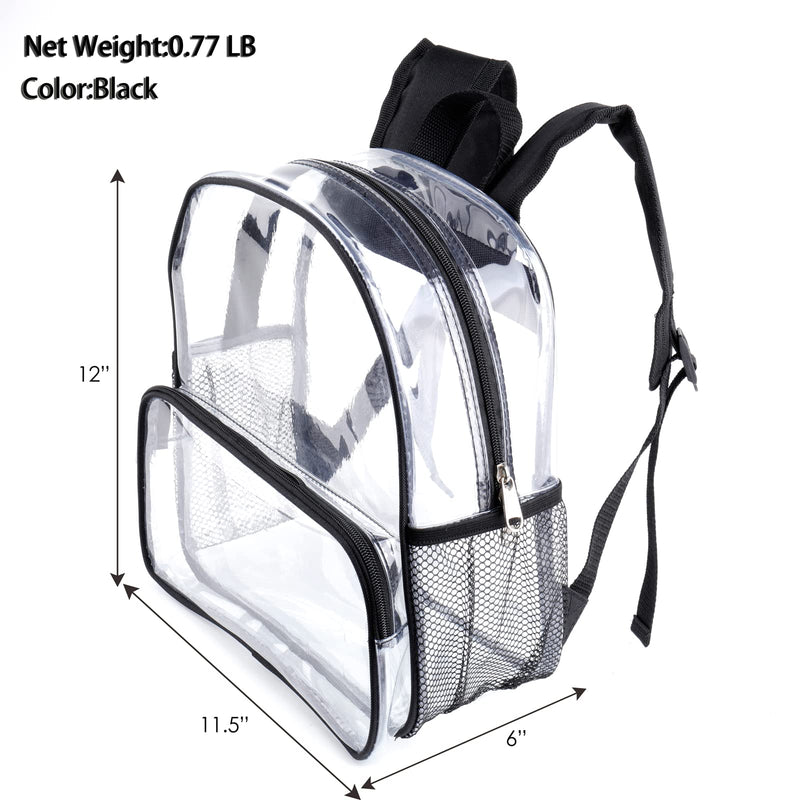 [Australia - AusPower] - Mini Clear Backpack Stadium Approved 12 x12 x6 See Through Small Clear Backpacks for Games Sport Event Concerts (Black) 12Inch 