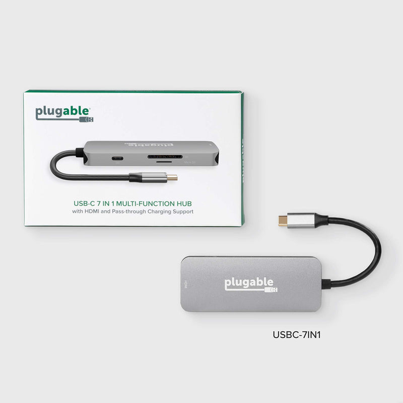 [Australia - AusPower] - Plugable USB-C Hub 7-in-1, Compatible with Mac, Windows, Chromebook, USB4, Thunderbolt 4, and More (4K HDMI, 3 USB 3.0, SD & microSD Card Reader, 87W Charging) 