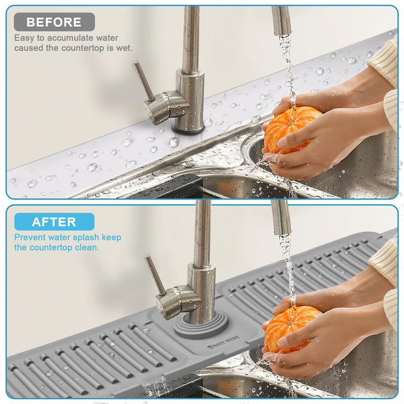 [Australia - AusPower] - Tinlaviy Kitchen Sink Splash Guard, Faucet Mat Splash Catcher, Handle Drip Catcher Tray, Longer Silicone Sink Mat, Sink Splash Guard Behind Faucet, Sponge Holder and Bathroom Countertop Protect 