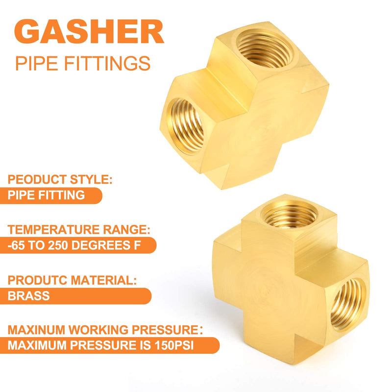 [Australia - AusPower] - GASHER 3PCS Brass Pipe Fitting, Barstock Cross, 1/4" x 1/4" x 1/4" x 1/4" NPT Female Pipe 1/4" FNPT x 1/4" FNPT x 1/4" FNPT 3 