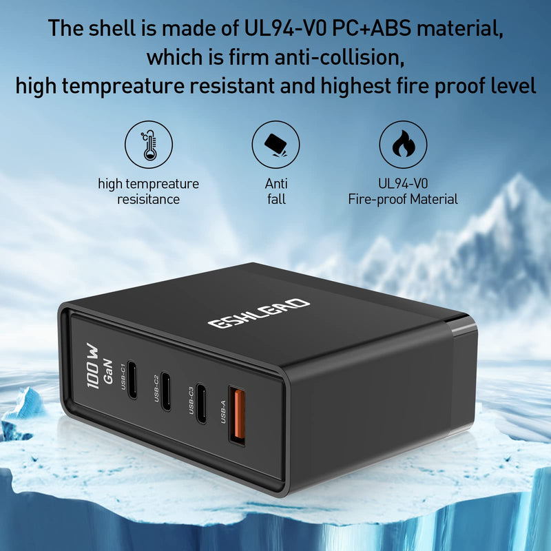 [Australia - AusPower] - USB C Charger,100W Wall Charger,GaN PD Fast Charger,Multi Port 3 USB C+1 USB A Type C Fast Charging Block Compatible with MacBook Air/Pro, iPad Air/Pro, iPhone 13 Pro Max and More 