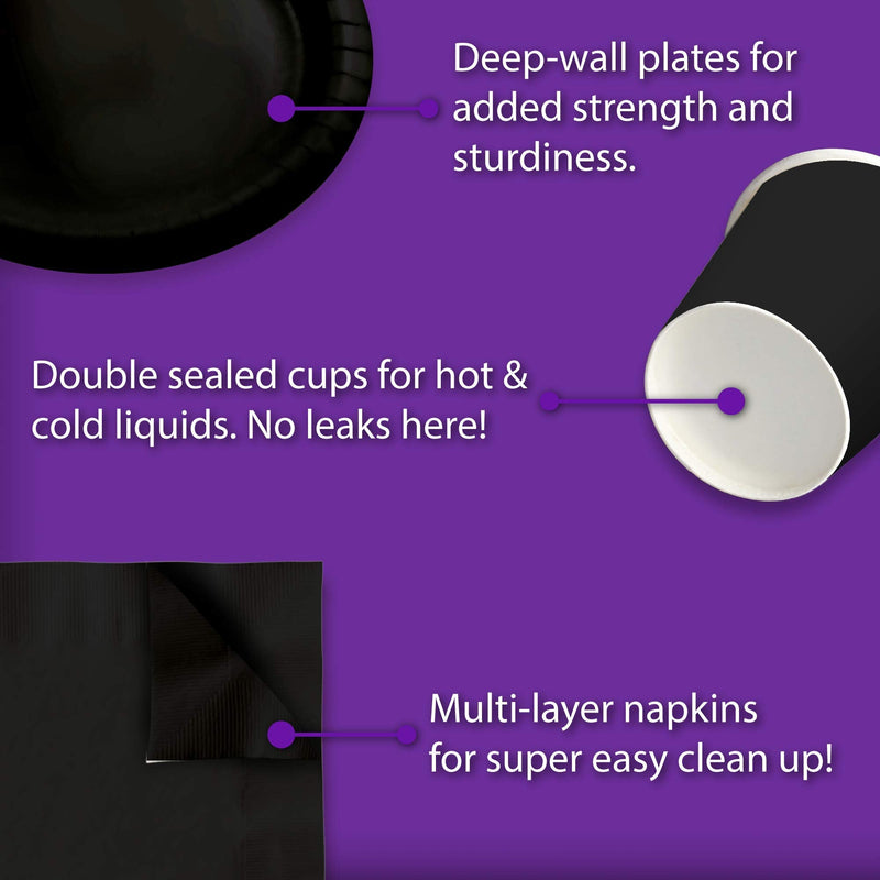 [Australia - AusPower] - Solid Black Birthday Party Supplies Set Plates Napkins Cups Tableware Kit for 16 