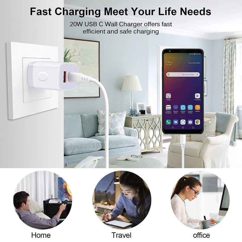 [Australia - AusPower] - Super Fast Type C Charger,PD 20W USB-C Rapid Charger for Samsung Galaxy S22/S21 Ultra/S21FE/A13/S20+/S20 Ultra/Note 20/LG, with 3A 6ft USB C to USB C Fast Charging Cable for iPad Mini 6,iPad Air 4 