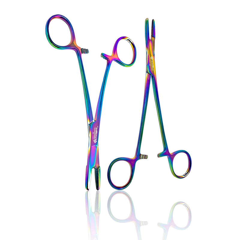 [Australia - AusPower] - Cynamed Set of 2 Olsen Hegar Needle Holder Driver with Multicolor/Rainbow Titanium Coating - Premium Quality - Hemostat with Scissors and Locking Mechanism (5.5in +6.5in) 5.5in+6.5in 