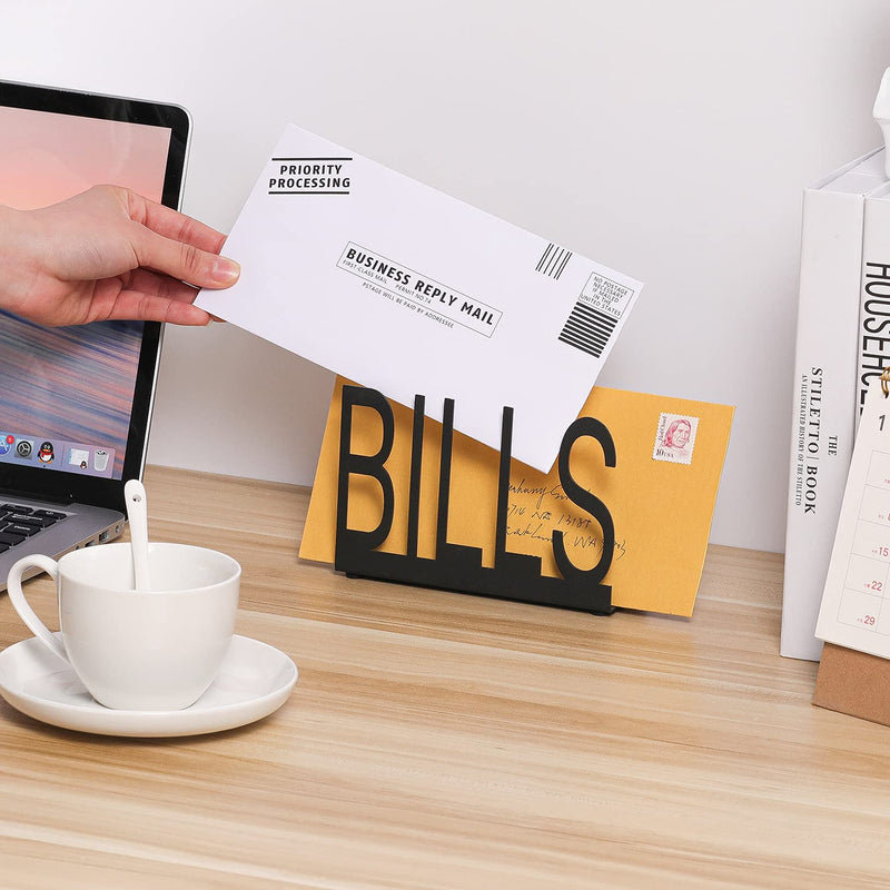 [Australia - AusPower] - MyGift Black Metal Desktop Mail Sorter Organizer with Bills in Block Cut Out Letter Design 