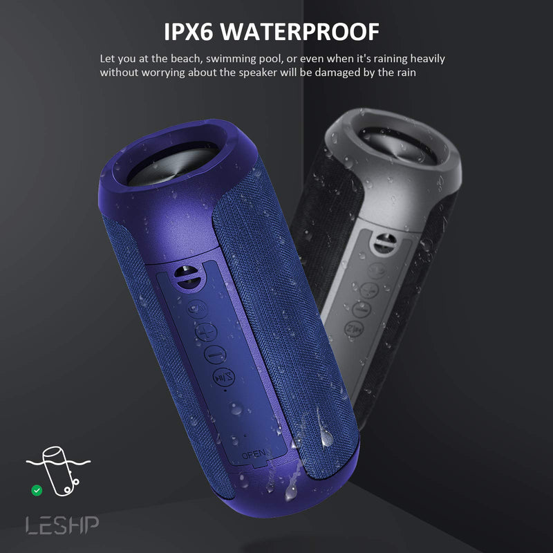 [Australia - AusPower] - LESHP Bluetooth Speakers,Portable Wireless Bluetooth Speaker,Outdoor Sports Speakers with Bluetooth 5.0,IPX6 Waterproof,3D Stereo,10 Hours Playback time,Suitable for iPhone,Android,Blue Blue 