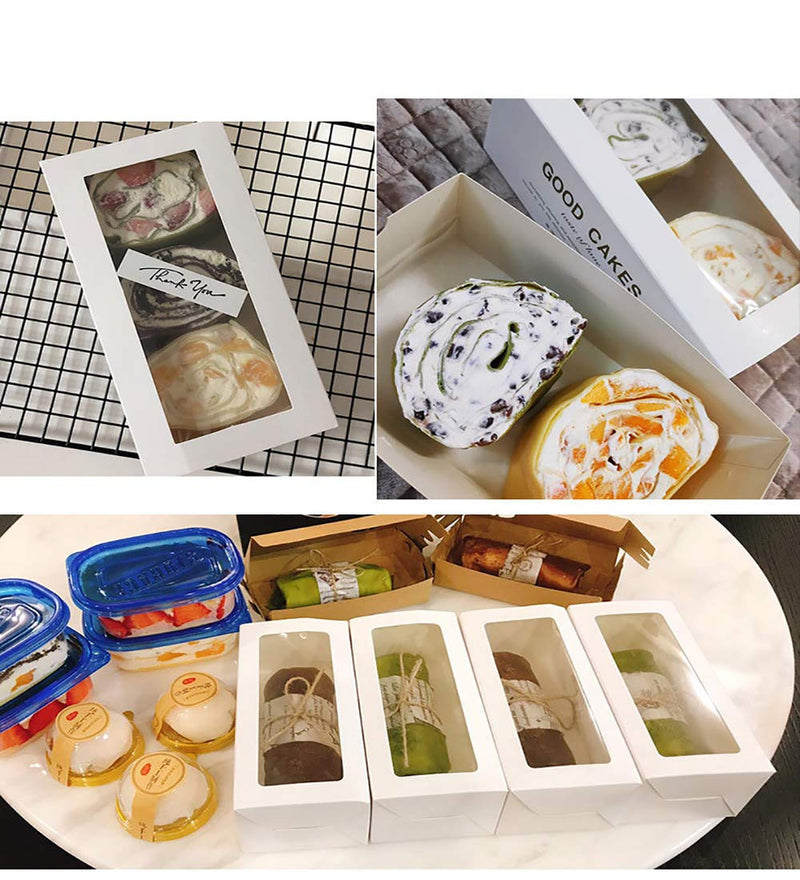 [Australia - AusPower] - White Cake Roll Boxes , 6.9×3.5×2.5 Inches, Baked Goods Pastry Box, Swiss Roll Container, Muffin Cheese Pastry Dessert Sushi Fruits Display Storage Holder ，Macaron Cake Box (10 pcs) 