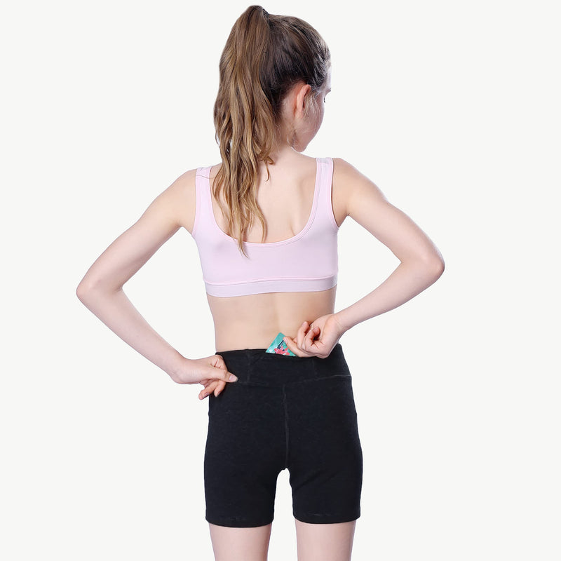 [Australia - AusPower] - MIVEI Girls' 4" Volleyball Dance Shorts - Youth Sports Yoga Gym Biker Running Kids Athletic Spandex Short with Back Pocket Black X-Small 
