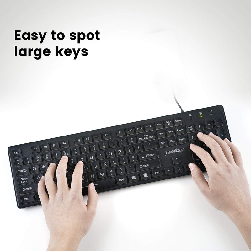 [Australia - AusPower] - Perixx PERIBOARD-317 Wired Backlit USB Keyboard, Big Print Letter with White Illuminated LED, US English Layout Black 