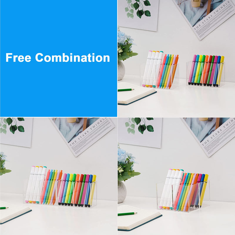 [Australia - AusPower] - Vitviti Acrylic Pen Holder, Clear Desk Organizer, Pencil Cup Holder for Desk with 4 Compartments, Desktop Stationery Organizer for Home/Office Storage/School/Art Supply, Set of 2 Clear C 