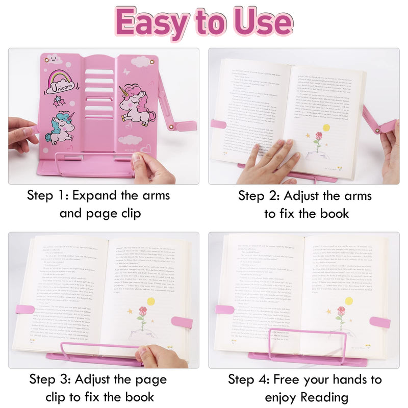 [Australia - AusPower] - Book Stand for Reading,Unicorn Metal Desk Textbook Holder,Hands Free Cookbook Recipes Holder,Foldable Desktop Bookstand Book Rest for Music Book Magazine iPad Document with 6 Adjustable Angles (Pink) Pink 