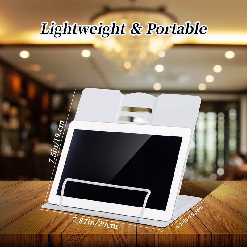 [Australia - AusPower] - Blizzow Desk Book Stand Holders for Reading Hands Free, Durable Metal Adjustable Book Stand, Sturdy Lightweight Foldable Portable Bookstand -Cookbook, Recipe, Tablet, Music Book, Documents (White) White 
