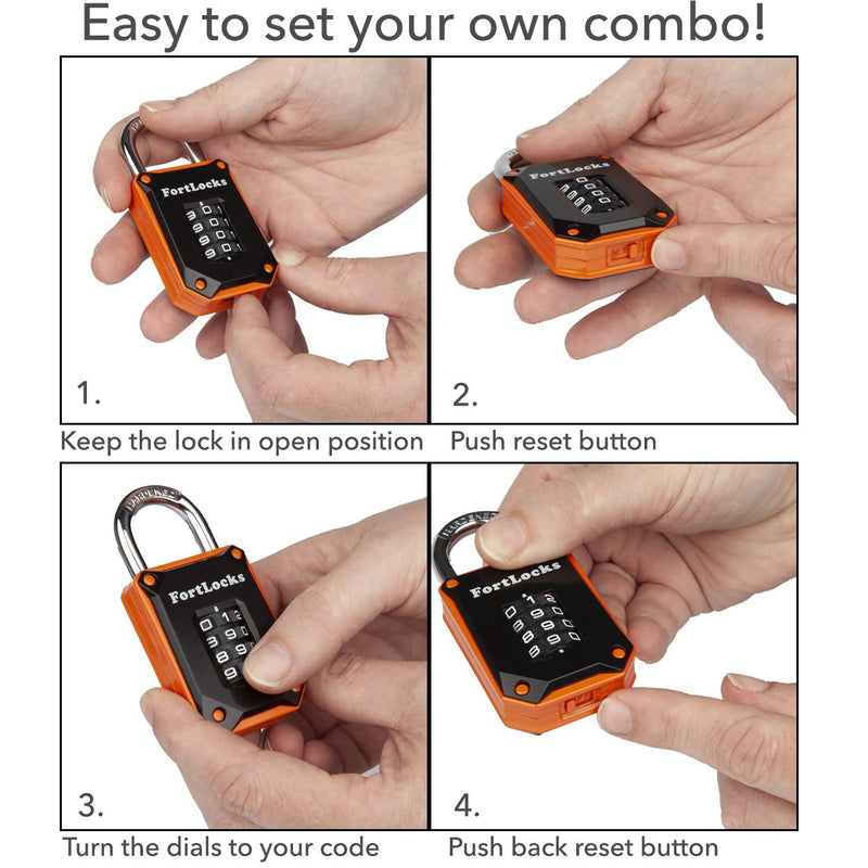 [Australia - AusPower] - FortLocks Gym Locker Lock - 4 Digit, Heavy Duty, Hardened Stainless Steel, Weatherproof and Outdoor Combination Padlock - Easy to Read Numbers - Resettable and Cut Proof Combo Code - 1 Pack Orange 
