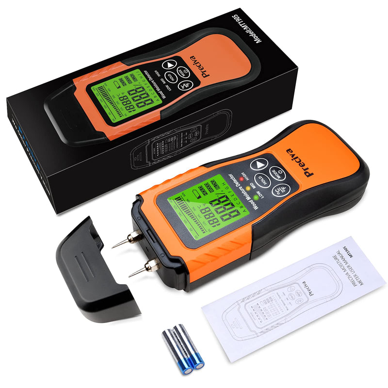 [Australia - AusPower] - Wood Moisture Meter, Preciva Digital Moisture Detector, Wood Humidity Tester, Water Leak Detector with 8 Modes, Wood and Building Material Dampness Inspection with Backlit LCD Display (Orange) Orange 