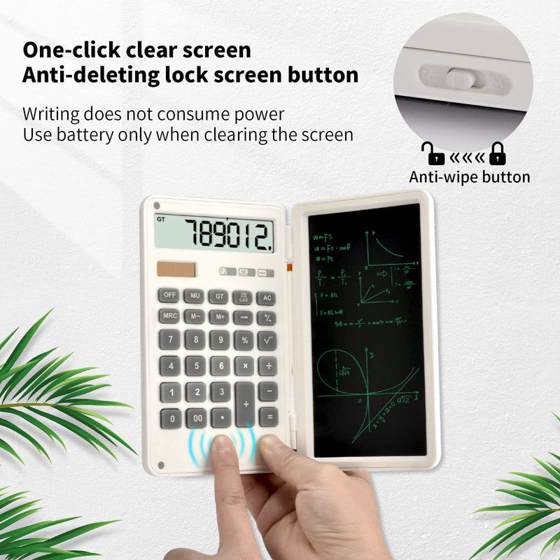 [Australia - AusPower] - Ailelan Scientific Calculator with Notepad, 12-Digit LED Display Basic Standard Function Calculator with Writing Tablet, 2 in 1 Foldable Desktop Calculator for School and Office, Black White 