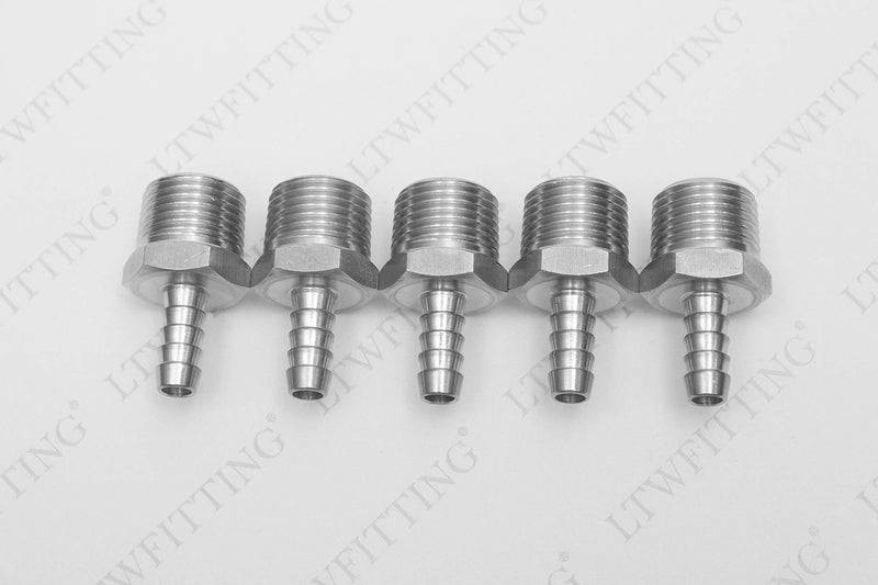 [Australia - AusPower] - LTWFITTING Bar Production Stainless Steel 316 Barb Fitting Coupler/Connector 5/16" Hose ID x 1/2" Male NPT Air Fuel Water (Pack of 5) 