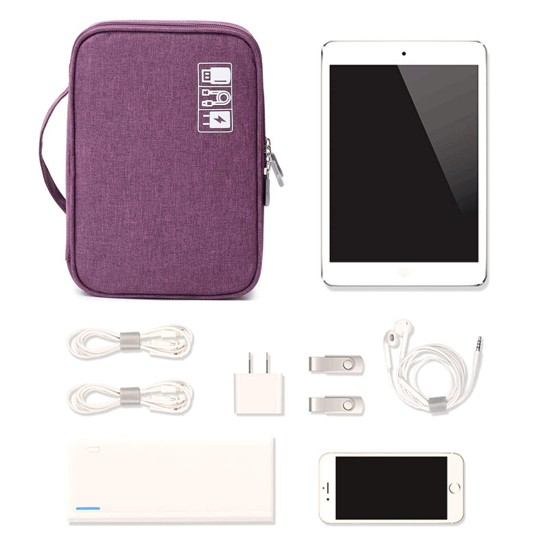 [Australia - AusPower] - Travel Cable Organizer Bag, Electronic Accessories Case Portable Double Layer Cable Storage Bag for Cord,Phone,Charger, Flash Drive, Phone, SD Card,Personal Items - (Purple) S Purple 