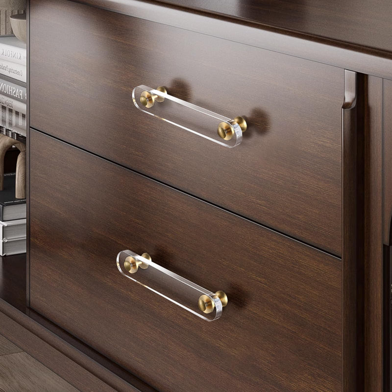 [Australia - AusPower] - Guank 6 Pack White Acrylic Crystal Drawer Pulls 5in Brass Closet knobs for Bifold Doors Kitchen, Dresser Drawer Clear Crystal Handle Pull Hole Center Spacingï¼š96mm (3.78 inch) 6-Pack 