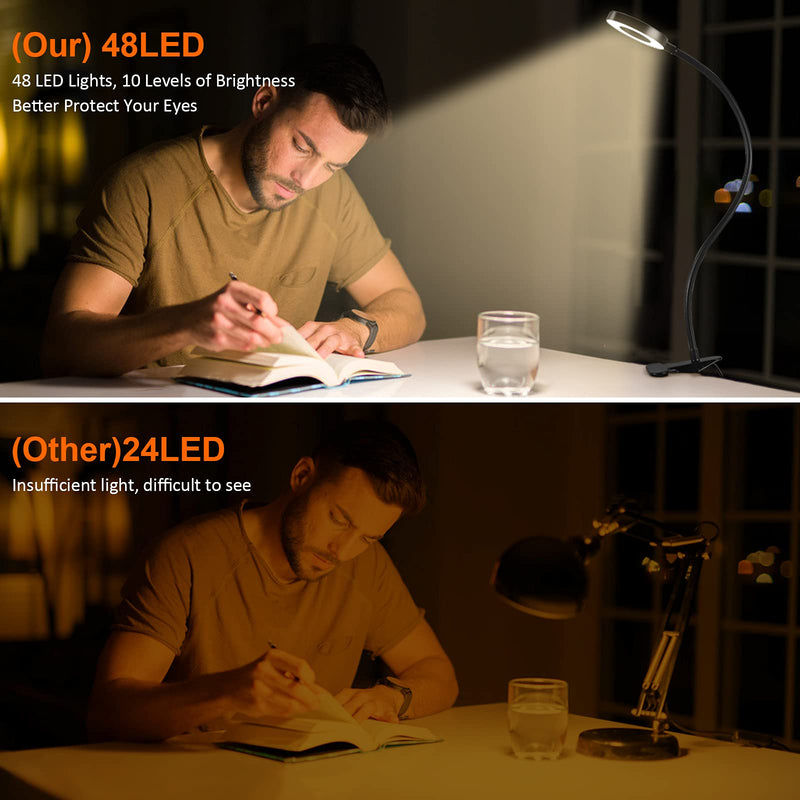 [Australia - AusPower] - Clip on Light Reading Lights , 48 LED USB Desk Lamp with 3 Color Modes 10 Brightness, Eye Protection Book Clamp Light , 360 ° Flexible Gooseneck Clamp Lamp for Desk Headboard and Video Conference 