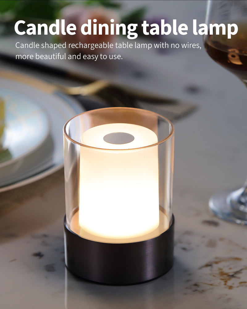 [Australia - AusPower] - NEWSEE Cordless Small Candle Table Lamp, Modern Portable 3 Levels Brightness LED Desk Lamps, Rechargeable Battery Powered Lighting, for Living Room, Dining Room, Bedroom, Bar, Night Light (Black) Black-2 