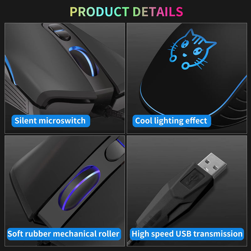 [Australia - AusPower] - Gaming Mouse,7 Colors Backlit Optical Game Mice Ergonomic USB Wired with 2400 DPI and 6 Buttons 4 Shooting for Computer/Win/Mac/Linux/Andriod/iOS. (Black) Black 