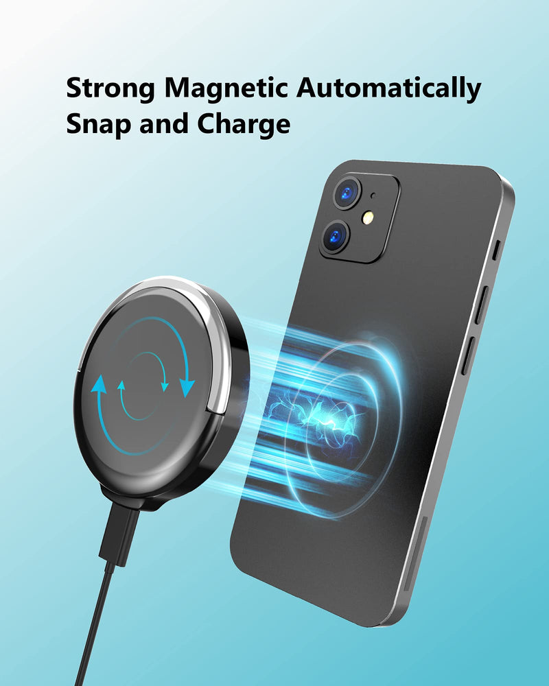 [Australia - AusPower] - Wireless Charger Magnetic Charger 15W Max with Detachable USB-C Charging Cable for iPhone 12/12 Pro / 12 Pro Max / 12 Mini (No AC Adapter) Black 
