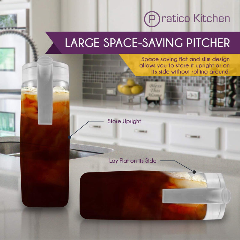 [Australia - AusPower] - Pratico Kitchen LargePour Water, Juice, and Beverage Airtight Pitcher, Made in Japan, 3.2 qt, 102 oz, White 3.2 Qt - Clear with White Top 