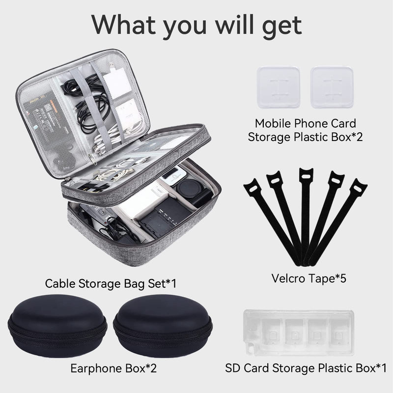 [Australia - AusPower] - DearHomie Cable Organizer Bag,Electronic Accessories Case Portable Double Layer Electronics Organizer Travel Cable Storage Bag for SD Card Charger,Flash Drive,Phone,Cord 