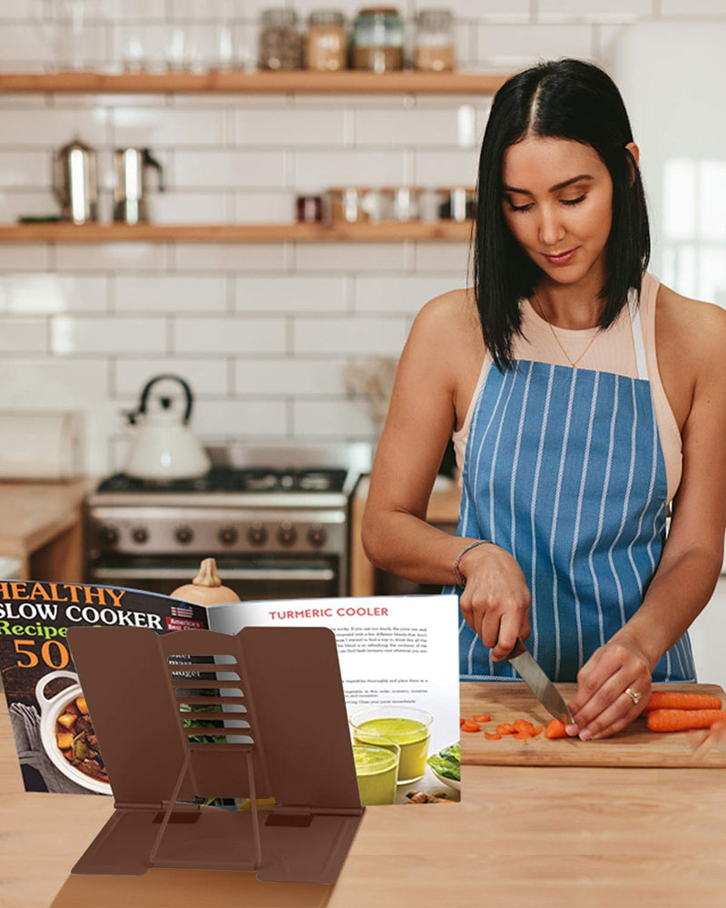 [Australia - AusPower] - MSDADA Desk Book Stand Metal Reading Rest Book Holder Adjustable Cookbook Documents Holder Portable Sturdy Bookstands for Recipes Textbooks Tablet Music Books with Page Clips (Brown) Brown 