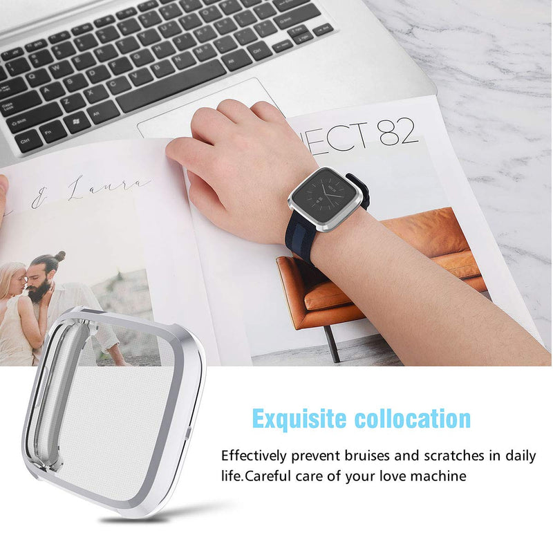 [Australia - AusPower] - HANKN 2 Pack Compatible with Fitbit Versa 2 Screen Protector Case, Soft TPU Full Coverage Protective Cover Bumper Frame Versa 2 Smartwatch (Silver x 2) Silver x 2 