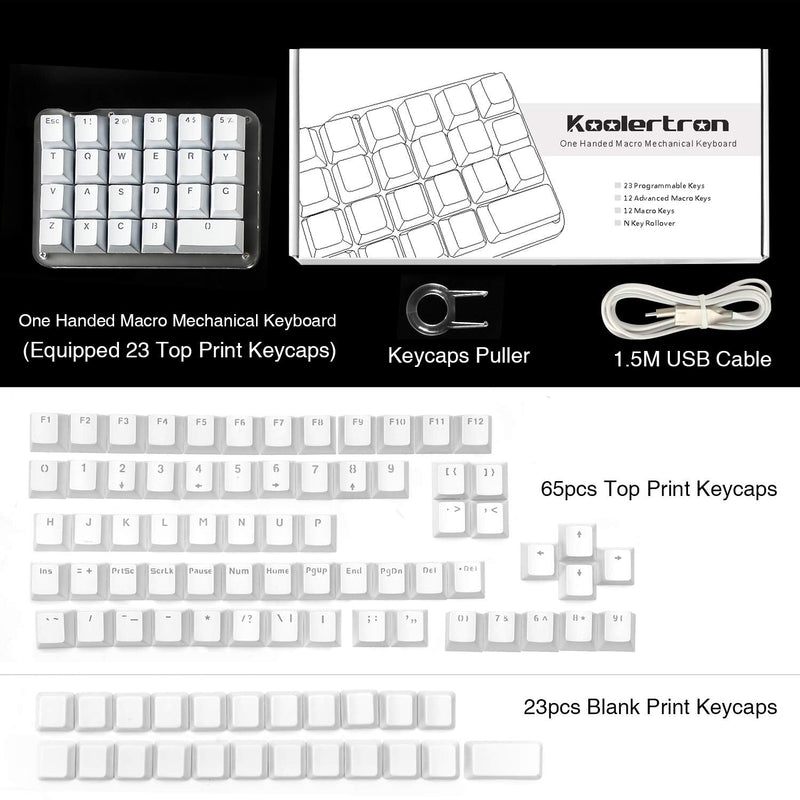 [Australia - AusPower] - Koolertron One Handed Macro Mechanical Keyboard, Portable Mini One-Handed Mechanical Gaming Keypad 23 Fully Programmable Keys ((Blue Backlit/Blue switches)) White/Blue backlit/Blue switches 