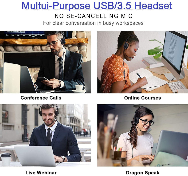 [Australia - AusPower] - USB Headset with Microphone Noise Cancelling & in-line Call Controls, Ultra Comfort Wired 3.5mm Headset for Cell Phone, Computer Headset for PC Laptop Skype Webinar Home Office 
