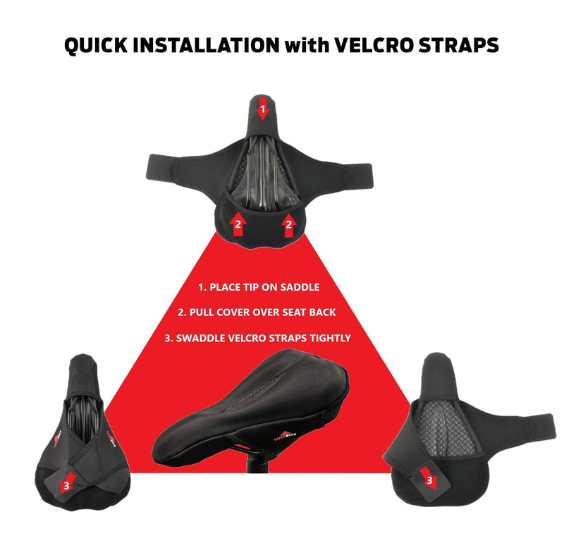 [Australia - AusPower] - LuxoBike Gel Bike Seat Cover Padded Bicycle Seat Covers for Men – Comfort Extra Soft Padded Gel Bicycle Seat Pad – Spin Bike Seat Cushion Pads – Cycling, Spinning Class, Exercise Bike Stationary Cycle Black 
