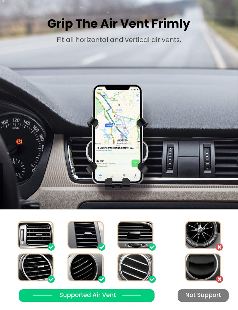 [Australia - AusPower] - UGREEN Car Phone Holder Air Vent Mount Gravity Auto Clamp Retractable Cradle Clip Compatible for iPhone 13 12 Pro SE 11 Max XR XS 8 7 Samsung Galaxy Note20 Ultra S20 S10 A71 A70 