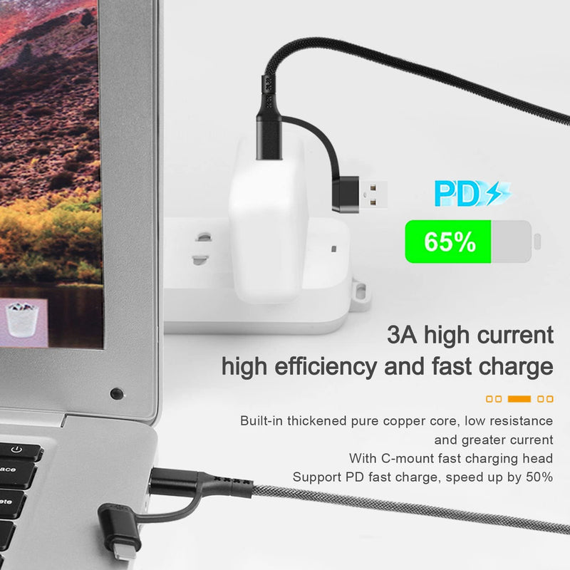 [Australia - AusPower] - 60W USB C to Multi Charging Cable, 4 in 1 Nylon Braided PD & QC 3A Fast Charging Cord USB-A/C to Type C/L-Phone Connectors Universal Sync Charger Adapter Compatible with Laptop/Tablet/Phone (6FT) 1.8 Meters 