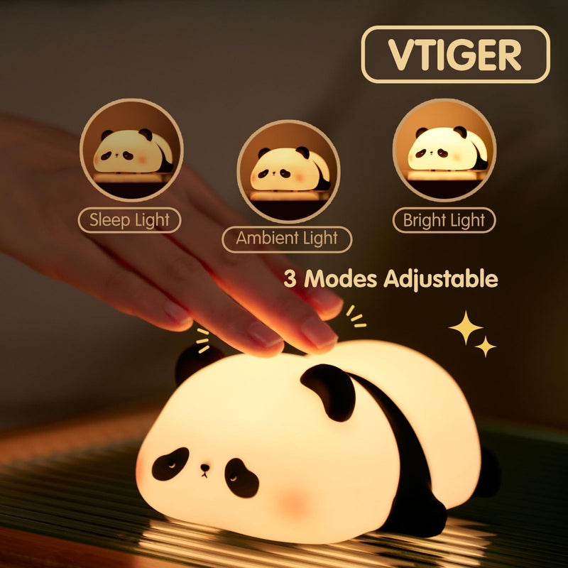 [Australia - AusPower] - VTIGER Panda Night Light for Kids, Rechargeable LED Touch Cute Lamp, Food Grade Silicone, 3 Modes Squishy Panda Night Lamp, Cute Night Light for Nursery Baby Room, Nice Gifts for Kids Girls Boys 